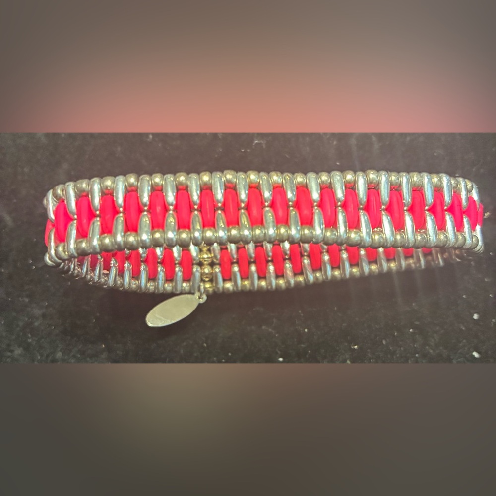 Same Sky EUC imppact  Collection Silver and Red pink/Red Bracelet 6”